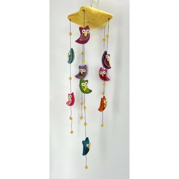 Global Groove Handmade & Fair Trade Wool Felt Owl Crib Baby Nursery Mobile Nepal - Picture 3 of 5